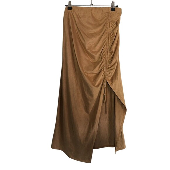 Windsor Skirt Women's Size Large Tan Split Side Stretch Velvet Ruched - Picture 1 of 6